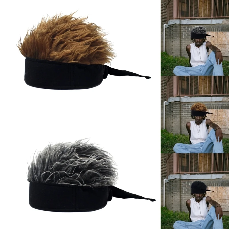 Novelty Visors Sun Cap Party  Peaked Beanie Hat Headband with Spiked Hair  Cap Funny Short Hair Cap Breathable