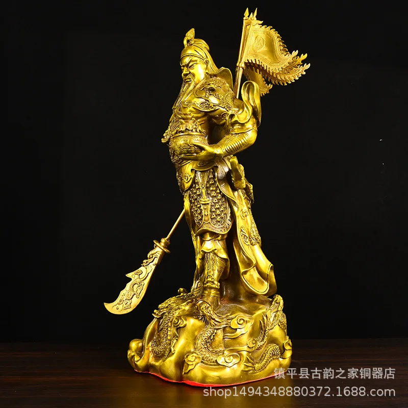 Pure Copper Kowloon Guan Gong Statue Holding Sword and Holding Treasure Guan Yu Guan Er Ye Large Size for Home Living Room Templ