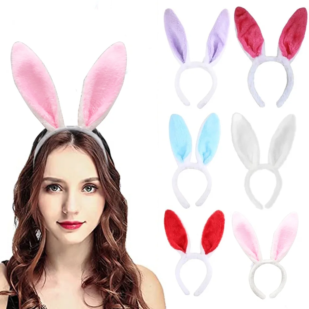 Cute Fluffy Rabbit Ear Headband Cartoon Bunny Hairband For Women Girls Cosplay Party Styling Tools Hair Accessories Easter Gift