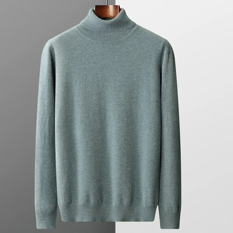 Autunno e inverno nuovo 100% lana merino pullover maglione di cachemire a collo alto da uomo addensato caldo sciolto tinta unita top