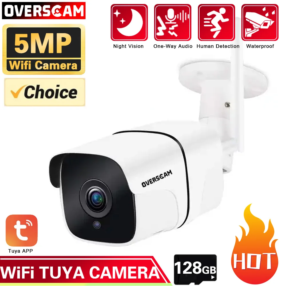 

Overscam 5MP Tuya Smart Camera Outdoor Infrared Night Vision Bullet Security Camara IP66 Waterproof Wifi Video Surveillance Cam