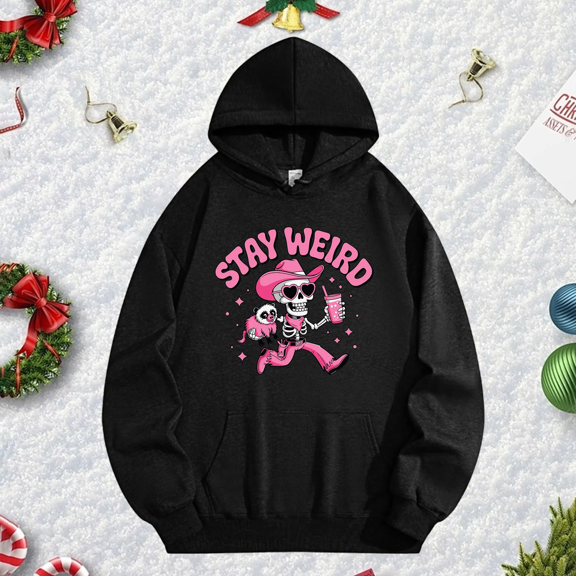 

Черная толстовка унисекс Stay Weird 270 г, зимний пуловер из мягкого флиса для рождественского сезона и новогоднего праздничного стиля