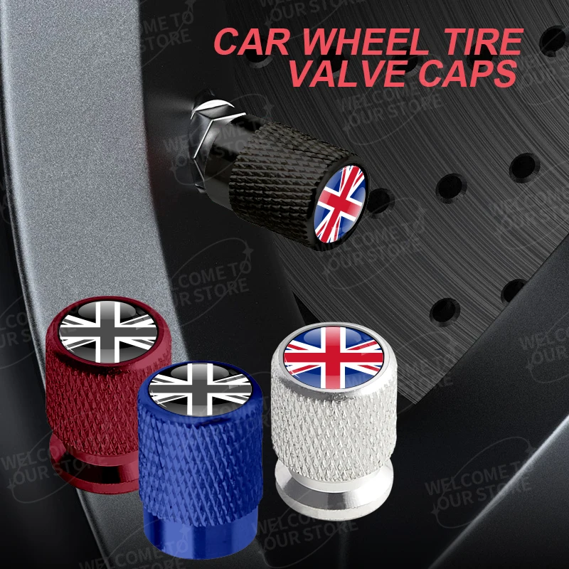Aluminium Dla Union Jack Flag Logo Mini Cooper Jaguar Land Rover Vauxhall Lotus 4szt Dekoracja samochodowa Kołpaki zaworów opon Pokrywa trzpienia
