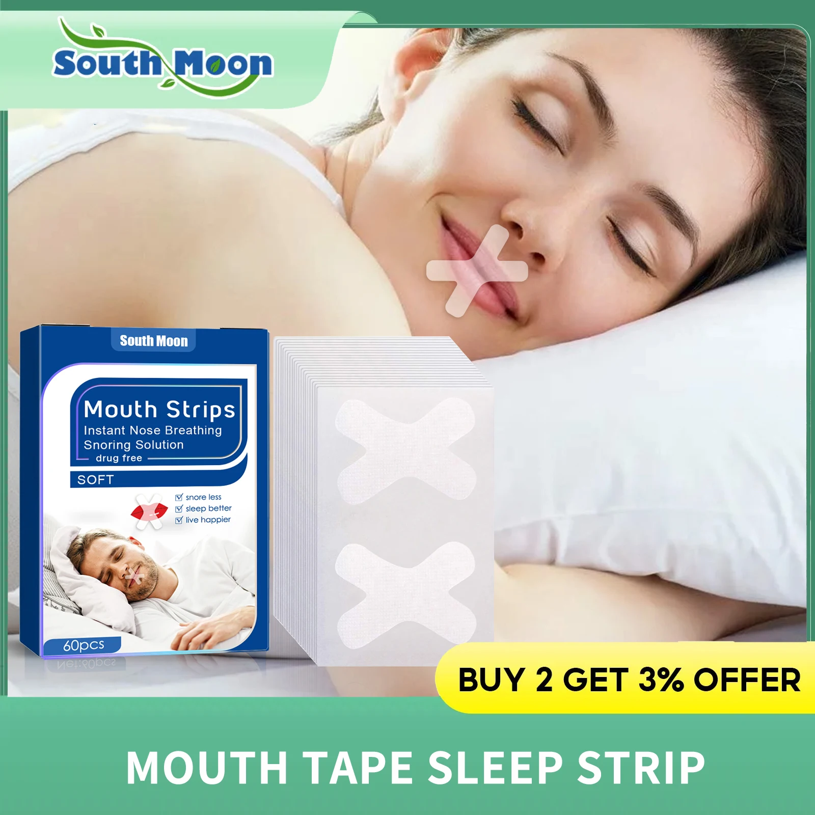 

Mouth Breathing Tape Anti-Snoring Breathing Correction Improve Sleep Promote Nose Breathing Better Sleep Mouth Close Stickers