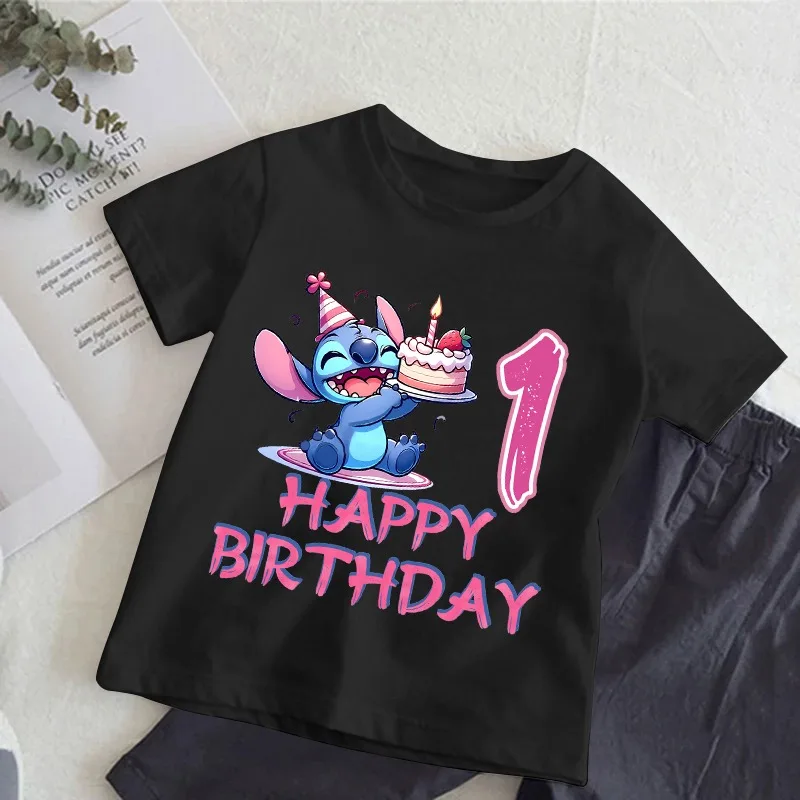 Stitch Children's Clothing Disney Cute T-shirt  Anime Character Modeling Breathable Comfortable Sweat Absorption Blouse Gifts