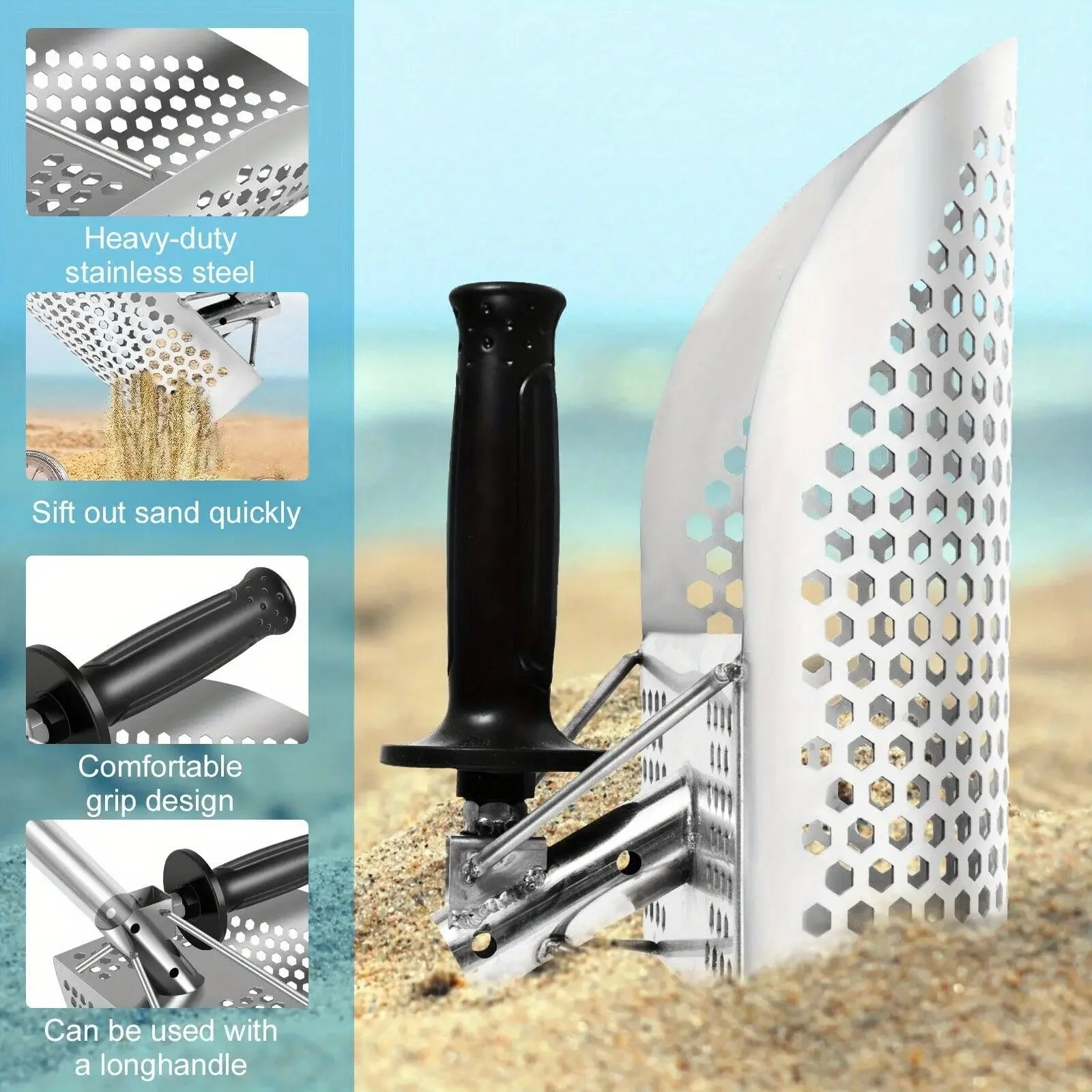 

304 Stainless Steel Metal Detector Hourglass Sand Bucket Shovel Gold Mining Taobao Filter Sand Treasure Hunting