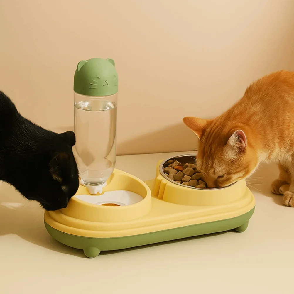 

Spill Proof Cat Double Bowl Dual Purpose Non-slip Cat Drinking Bowls Detachable Plastic Cat Feeding Bowl for Cats Puppy