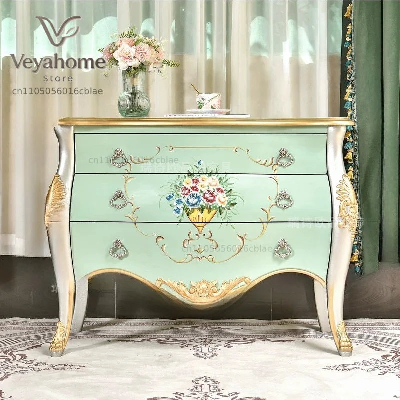 American rural retro three-bucket cabinet, living room, household partition decoration cabinet, solid wood water-based paint