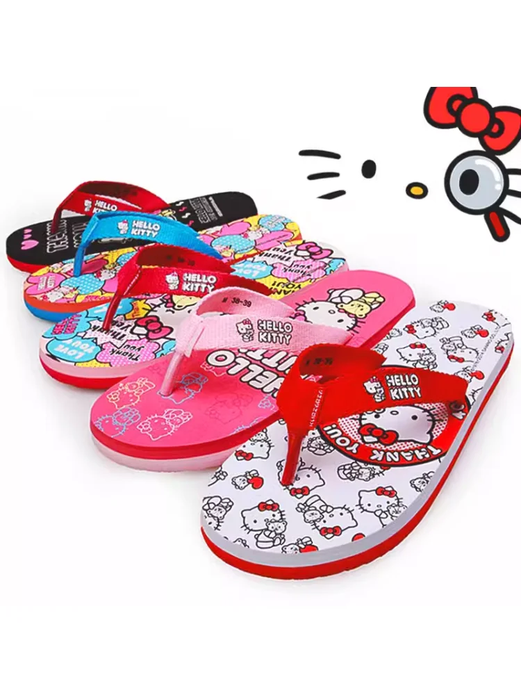 

Sanrio Hello Kitty Kawaii Children's Flip-Flops Cartoon Girls Shoes Anti-Slip Outdoor Leisure Summer Sports Seaside Beach Shoes