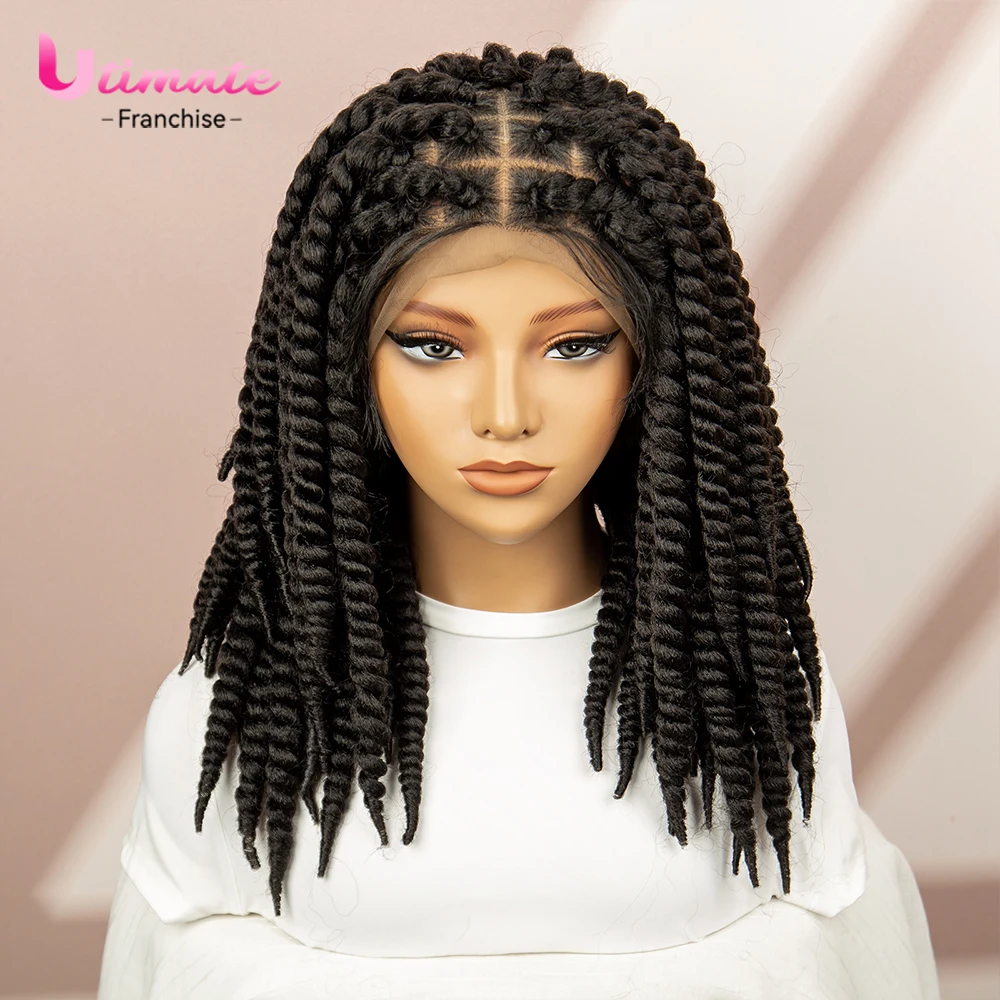 Twisted Braided Wigs for Black Women Synthetic Full Lace Goddess Crochet Wigs Bob Twist Braiding Hair Wig