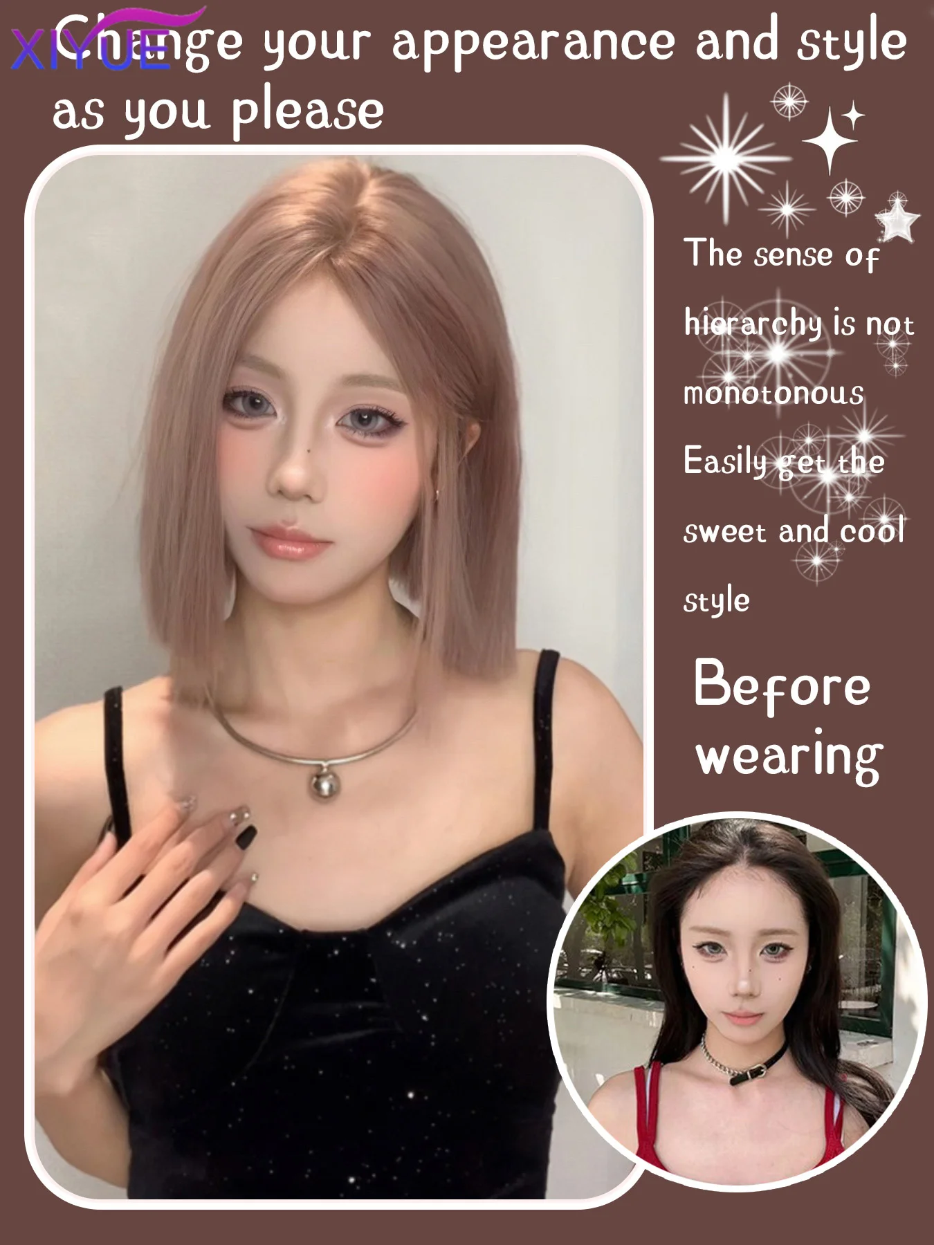 Gray Pink Synthetic Wigs Short Bob Cut Blunt Wigs with Bangs Cosplay Lolita Hair Wig for White Women Heat Resistant Party Daily