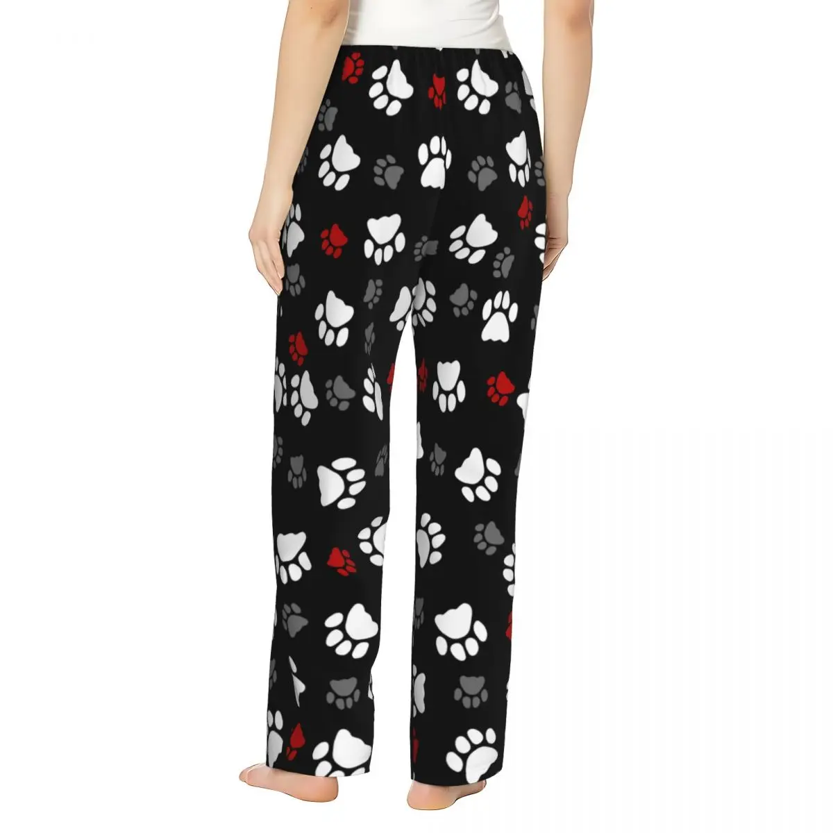 Pantalones de pijama con estampado personalizado para mujer, ropa de dormir con estampado de pata de perro y gato, pantalones de dormir con bolsillos