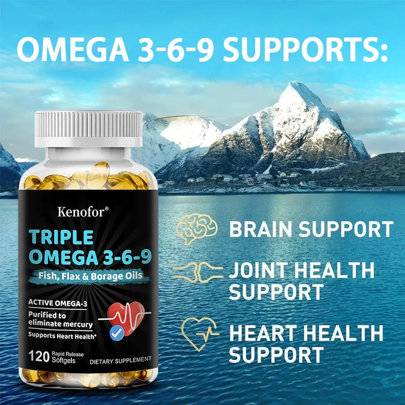 Triple Omega 3-6-9 - Fish Oil, Flax Oil and Borage Oil - Supports Heart, Brain and Joint Health