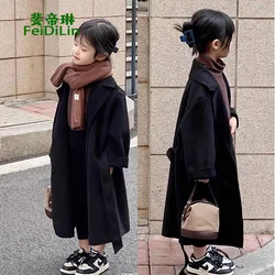 Teen Girls Woolen Coats Autumn Winter Thick Warm Trench Jackets 4-12 Years Kids Clothes Fashion Turndown Collar Parka Outerwear