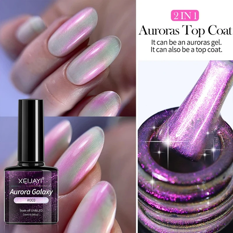 8Ml Aurora Galaxy Top Coat Sparking Gel Nagellak Semi-Permanent Doorweekt Uv-Gel Functie Top Coat Voor Nail Art Manicure