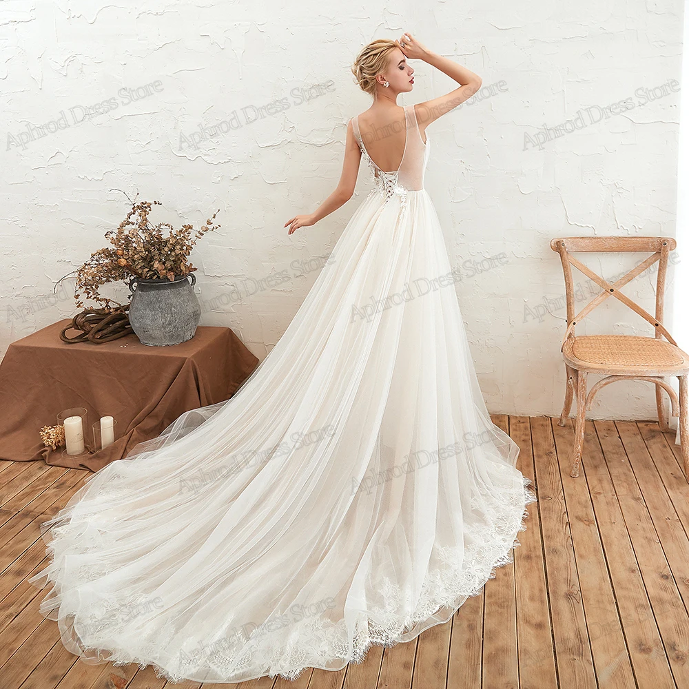 Abiti da sposa graziosi Illusion Tulle abiti da sposa a strati a-line abiti con scollo a v per feste formali graziosi abiti da sposa 2024