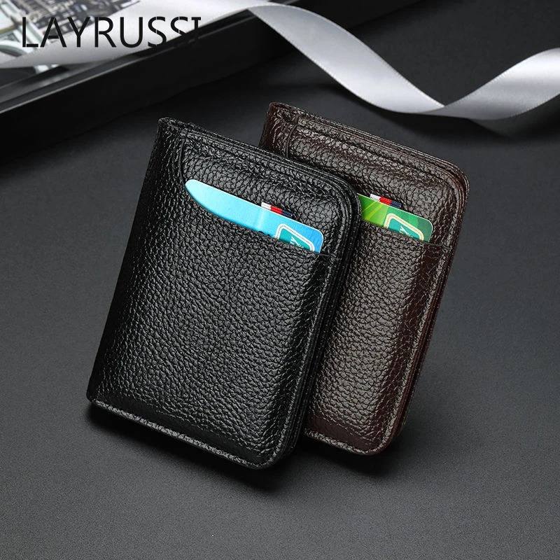 

LAYRUSSI Business Card Holder Men's Driver's License Card Bag Male Fashion Zipper Card Purse Ultra-thin Simple Multi-card Wallet