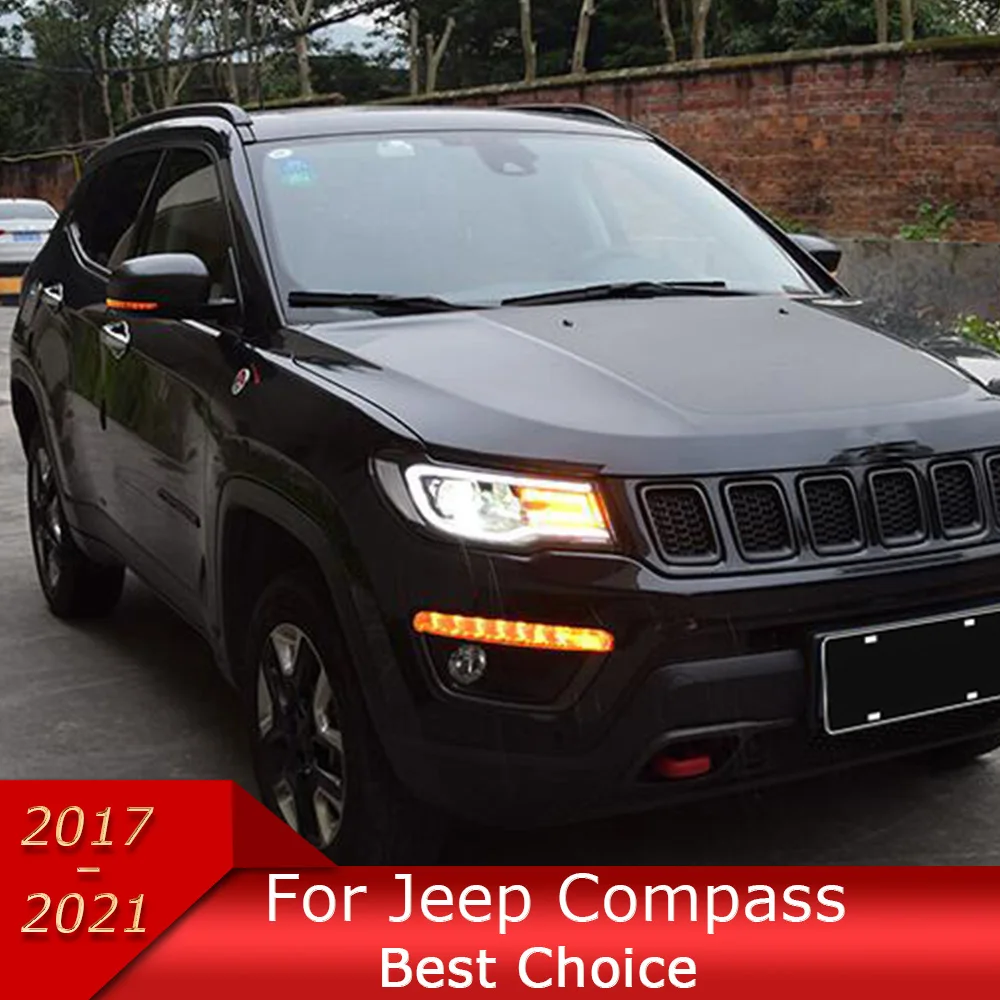 Lampu mobil untuk Kompas 2017-2021 Grand Cherokee lampu depan mobil rakitan Upgrade bifokal lensa lampu sinyal Aksesori Alat