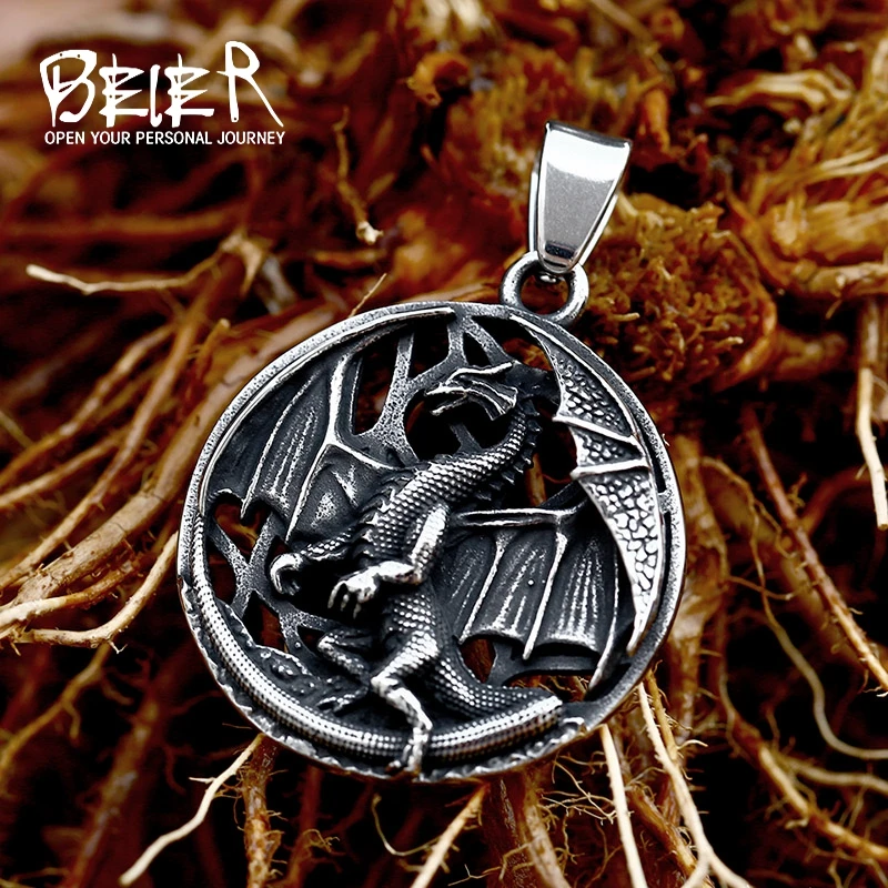 BEIER 2022 New Creative Design Little Flying Dragon Pendant For Men Stainless Steel Animal Round Jewelry Wholesale Gift