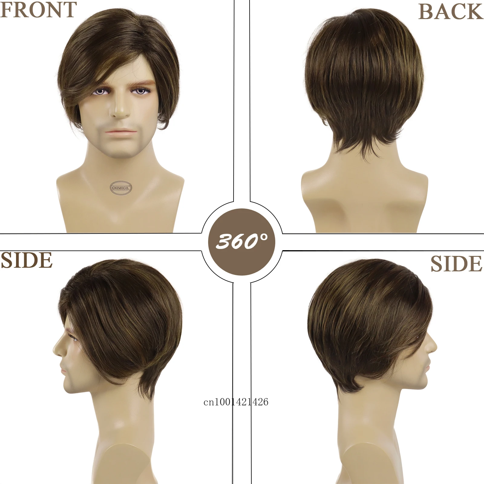 Synthetic Short Male Wig with Bangs Straight Hair Brown Wigs for Men Guys Asian Thick Short Wigs for Father Older Man Wig Casual