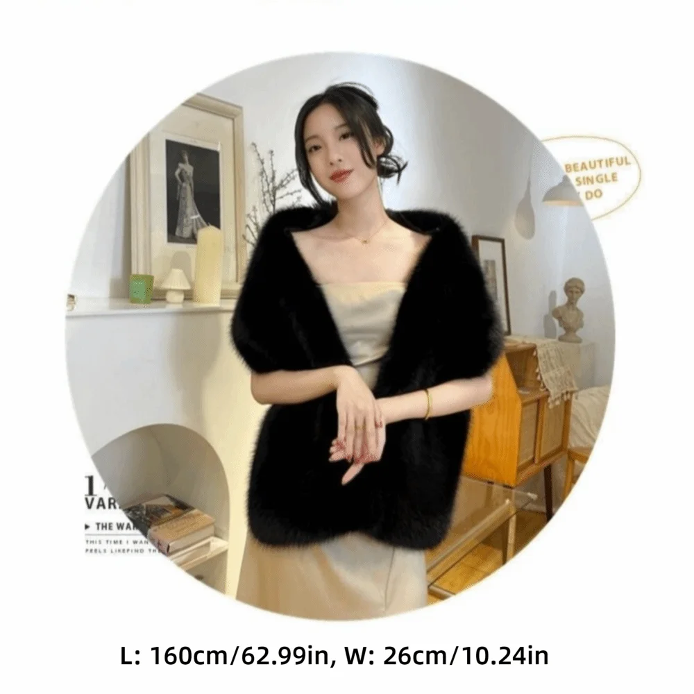 Selendang bulu imitasi modis, lembut, tebal, panjang, model ponco, tahan angin, hangat untuk musim dingin, cocok untuk gaun malam
