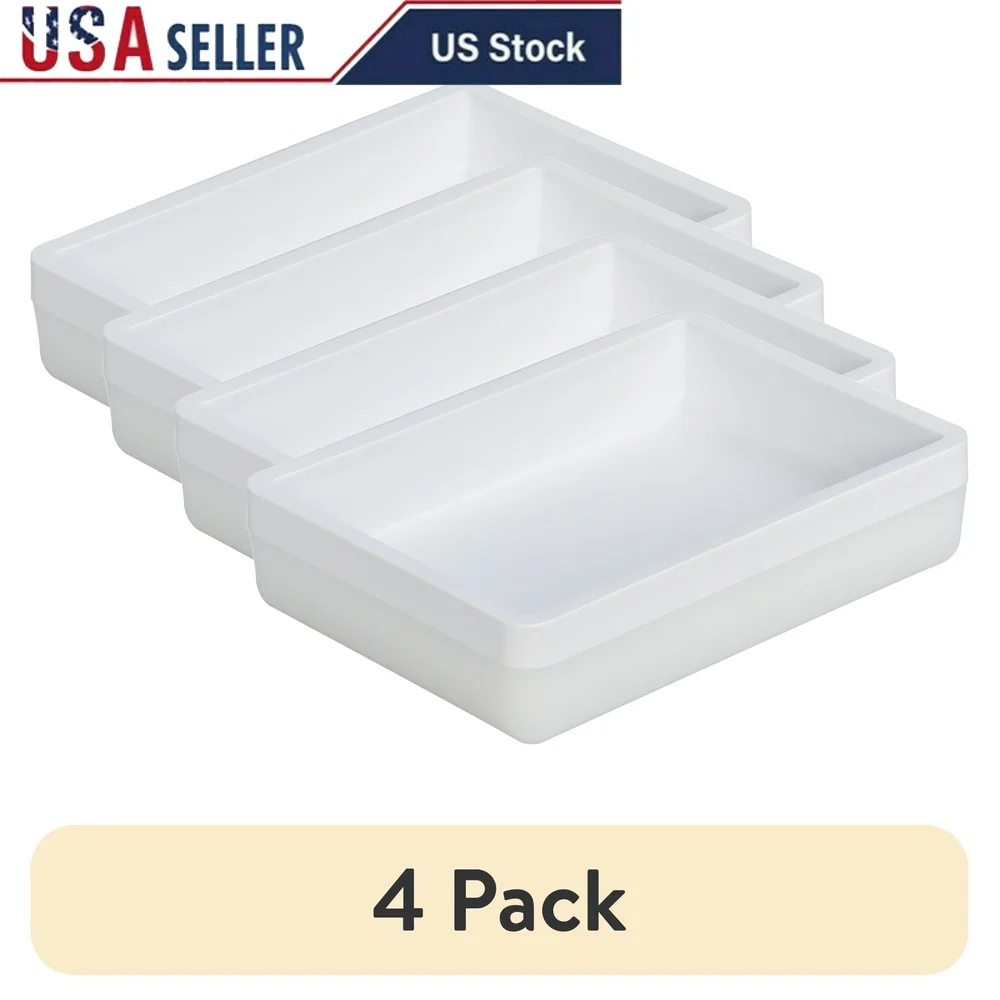 

4 Pack Frosted White Plastic Soap Dish Durable Bathroom Kitchen Organizer Rectangle Shape Hand Wash Soft Corners Compact Design