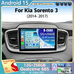 Android 15 For Kia Sorento 3 2014 - 2017 LHD 2K QLED Android Car Radio Multimedia Video Player GPS Stereo CarPlay 4G Head Unit