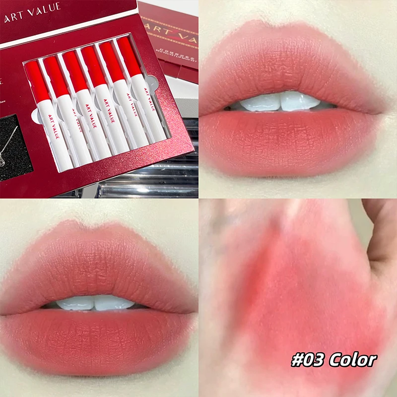 Kit de lápiz labial líquido mate, taza antiadherente, brillo de labios resistente al agua, Cosméticos coreanos de larga duración para mujeres, conjuntos de cajas de lápiz labial rojo Sexy