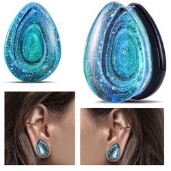 1PC Glass Galaxy Water Drop Ear Expanders Ear Gauges Drop Piercing Earring Plugs Body Jewelry Strechers Piercing