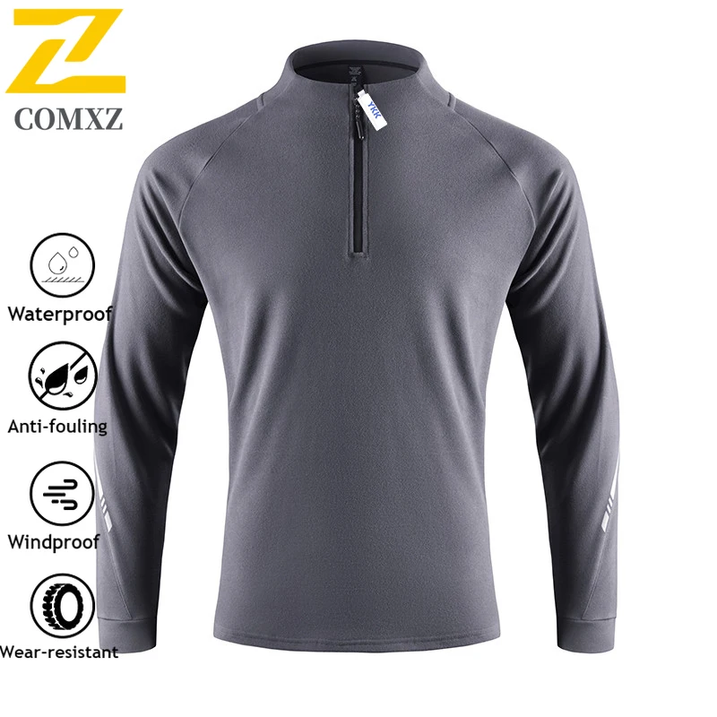COMXZ Men Sports Hoodie jacket Winter Long Sleeve Stand Collar Tactical American Style Sweatshirt Running Casual Loose T-shirt