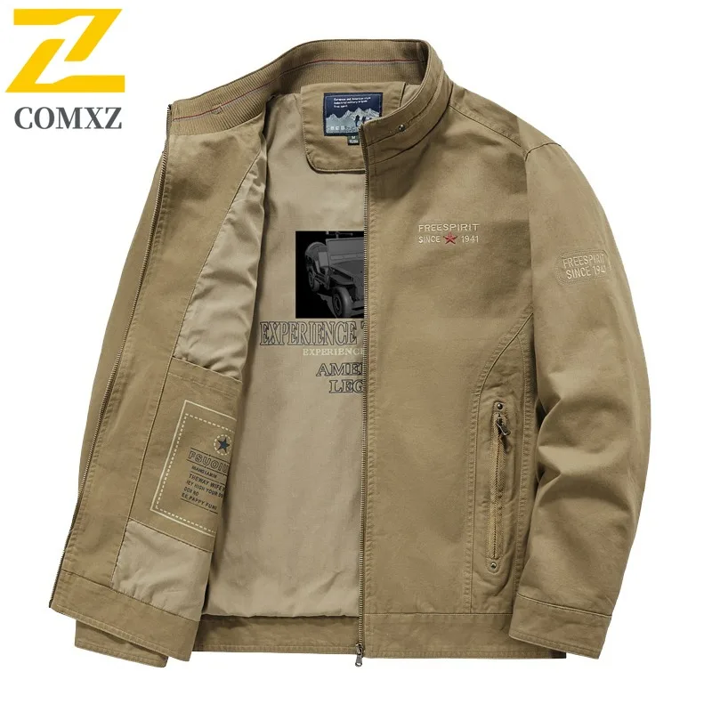 

COMXZ High Quality Jacket Men Spring Autumn Casual Fashion Coat Top Pure Cotton Washed Jacket Outerwear lightweight windbreaker