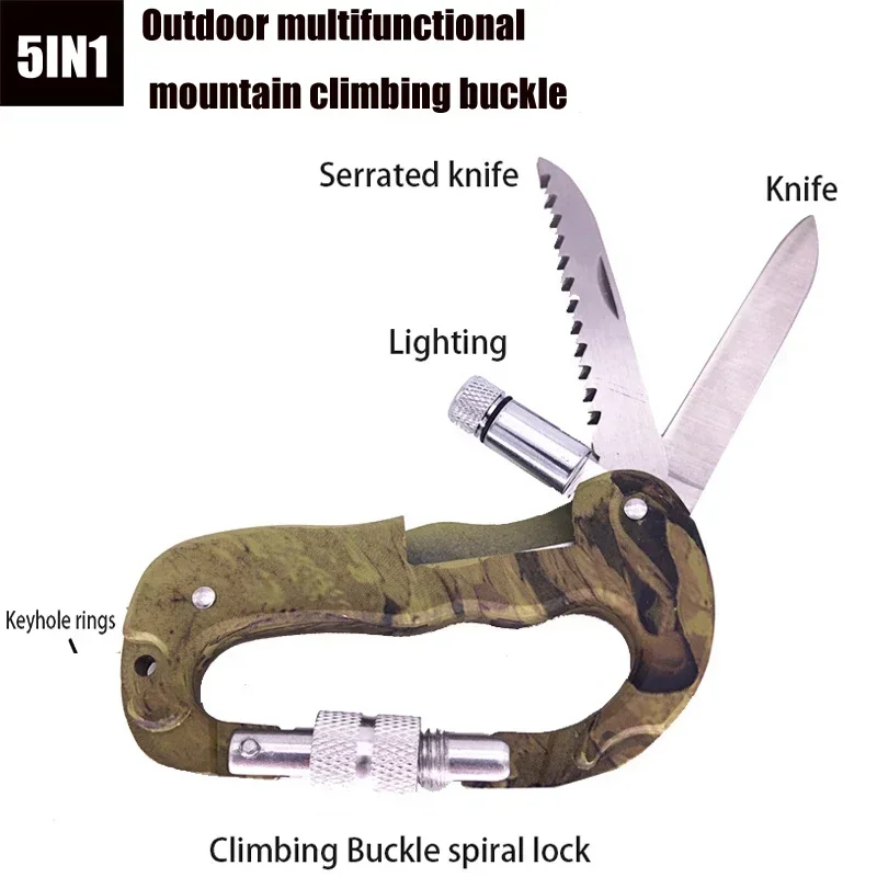 

Outdoor Climbing Carabiner With LED Light - Aluminum Alloy D-Shaped Spring Lock Hook, Multi-Functional Combo Tool With Knife