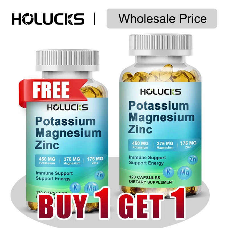 

Buy 1 Get 1 Free! Potassium Magnesium Zinc Supplement, for Heart, Muscle & Nerve Health, Reduces Cramps, Sleep & Immunity