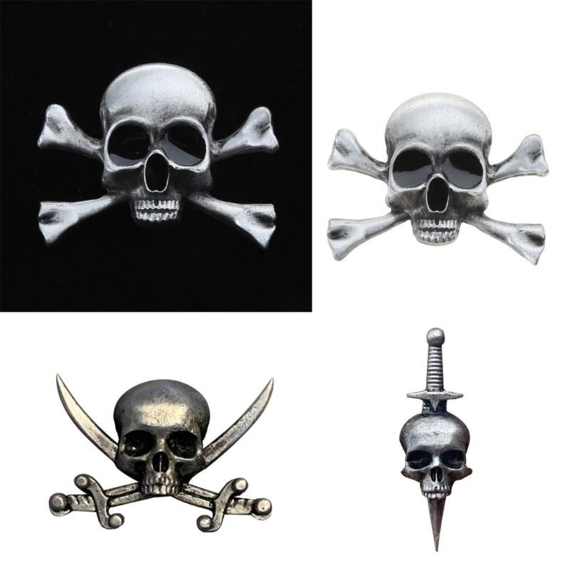 Gothic Skull Daggers Badge Pin Vintage Horror Skeleton Brooch Crossing Swords Badge Clothing Pin Jewelry Lapel Pin