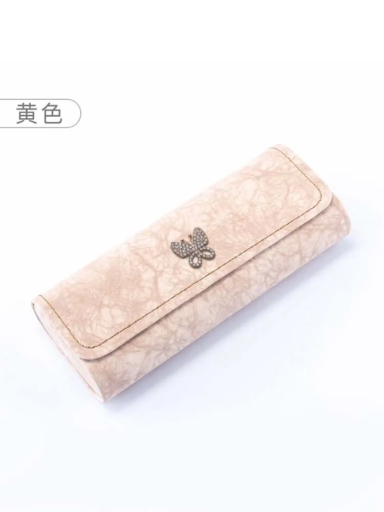 

Ins Style Female Eyewear Cases in PU 18k Gold Leaf & Jade Green Pearls Decor