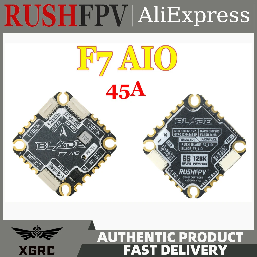 

RUSHFPV BLADE F7 45A AIO F722 Flight Controller BLHELI_32 45A 4in1 ESC 25.5X25.5mm 26.5X26.5mm 3-6S LiPo for FPV Freestyle Drone