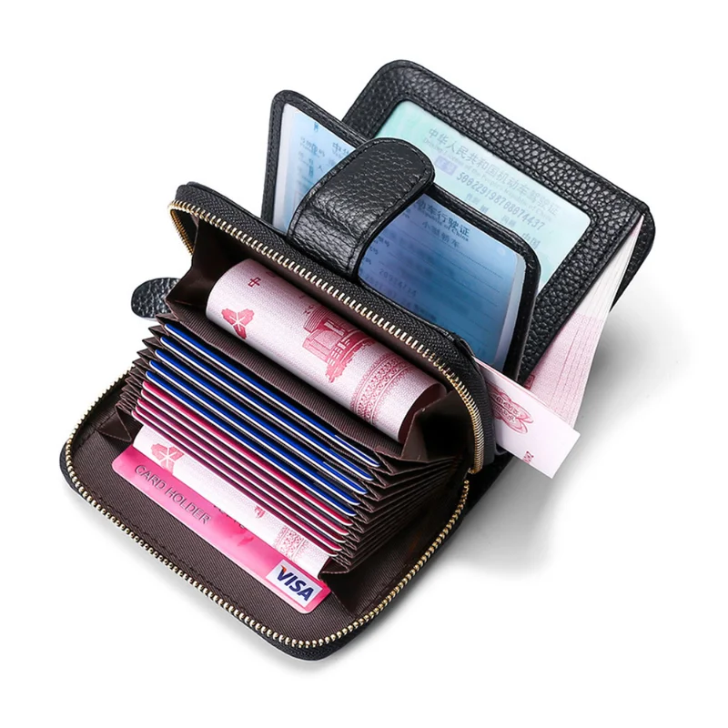 Genuine Leather Wallet Men Women Multi-Functional First Layer Cowhide RFID Money Purse Card Holder Zipper Wallet