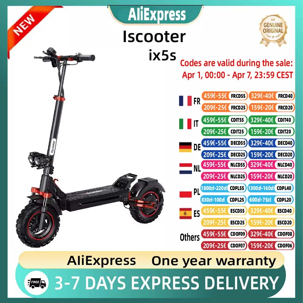 Trottinette électrique puissante iScooter ix5s 1000W, batterie 48V 15AH, trottinette électrique adulte, roues de 11 pouces, pour les trajets urbains