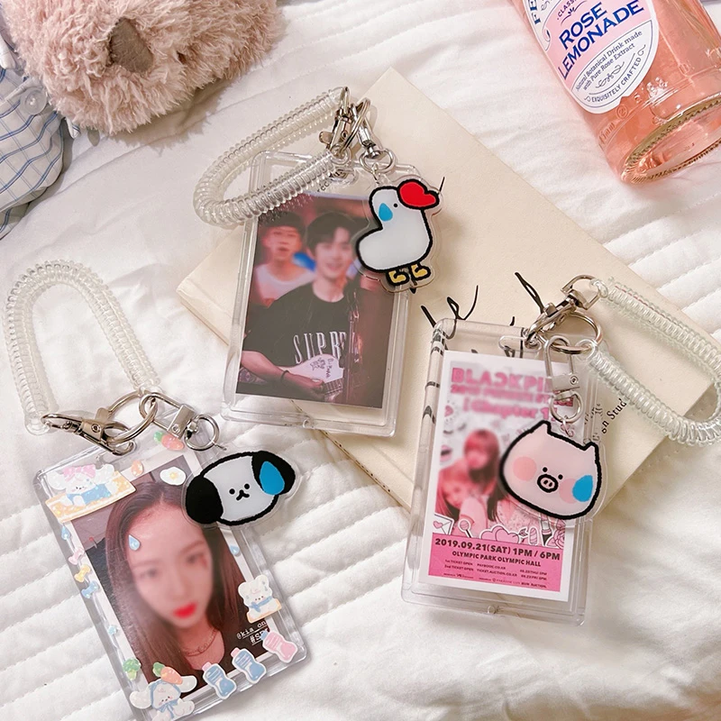 Transparent Photocard Acrylic Photo Protector Pendant Card Holder Idol Photo Sleeves Photo Frame Lovely Cute With Elastic Cord