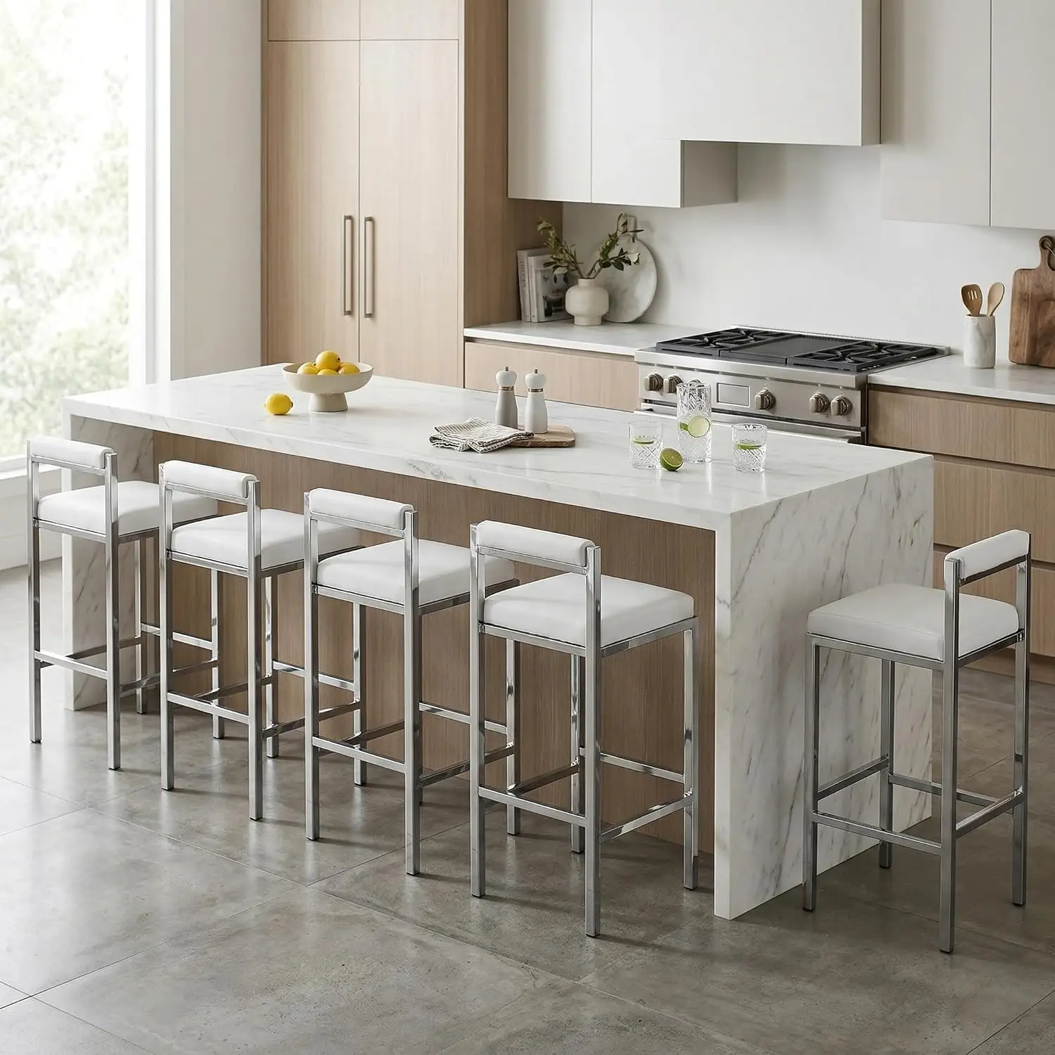 Bar Stools Set of 2, 30 Inch Modern Counter Height Bar Stools with Back, Industrial Barstools Faux Leather Upholstered, Custom view 6