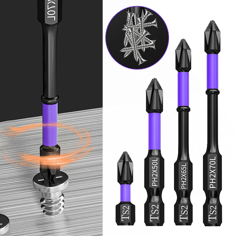 D1 Magnetic Batch Head Impact Strong Cross High Hardness 25-150mm Anti-slip WaterProof PH2 Screwdriver Bits Set Power Hand Tools