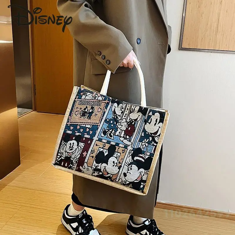 Disney-Mickey Bolsa de Ombro Feminina, Elegante, Alta Qualidade, Desenhos Animados, Grande Capacidade, Bolsa de Compras, Nova