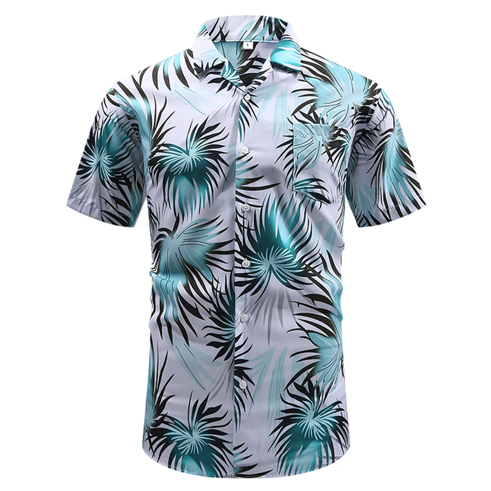 

Hawaiian Men's Floral Shirt Striped Leaf Short Sleeve Summer Loose Casual Tops Lapel Breathable Shirt New Beach Surf Tees Male