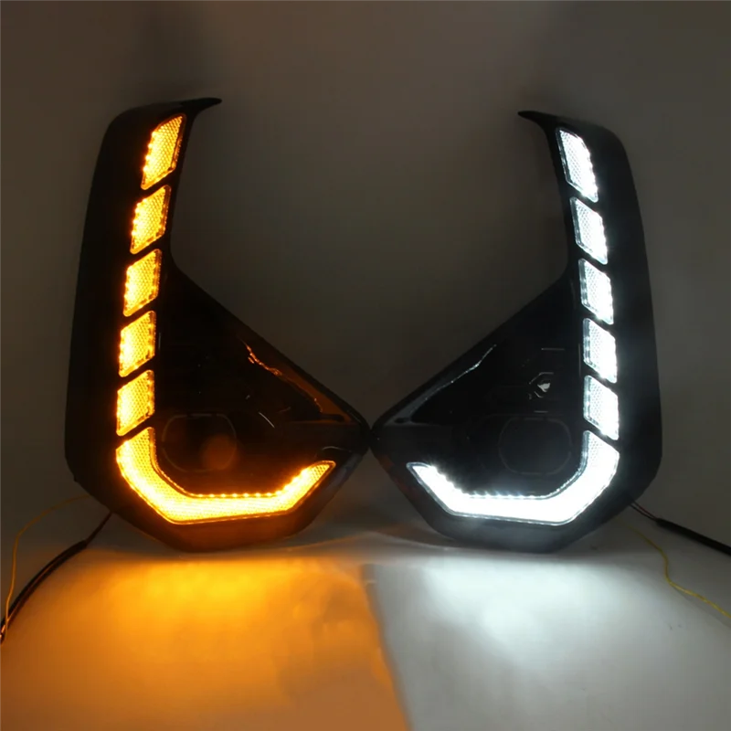 LED النهار تشغيل ضوء مصباح الضباب الأبيض + الأصفر بدوره إشارة لتويوتا هايلكس ريفو 2024 2025 DRL