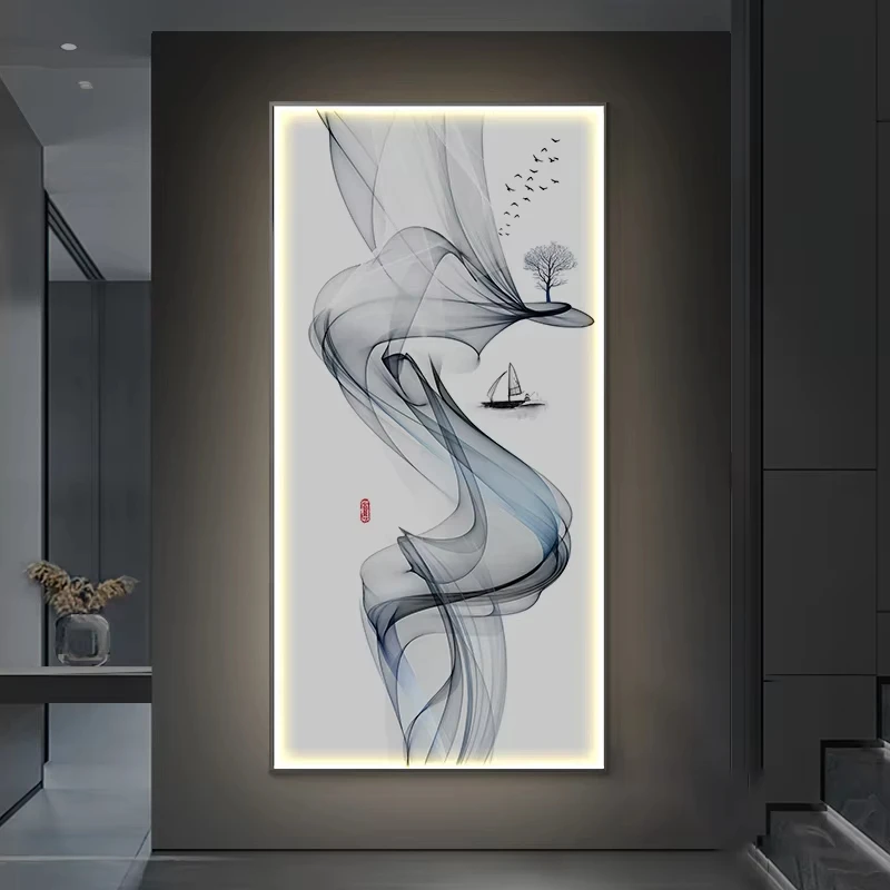 

Modern Line Art LED Lighting Decoration Mural Painting Living Room Lobby Dining Room Abstract Ink Painting Mural Lighting