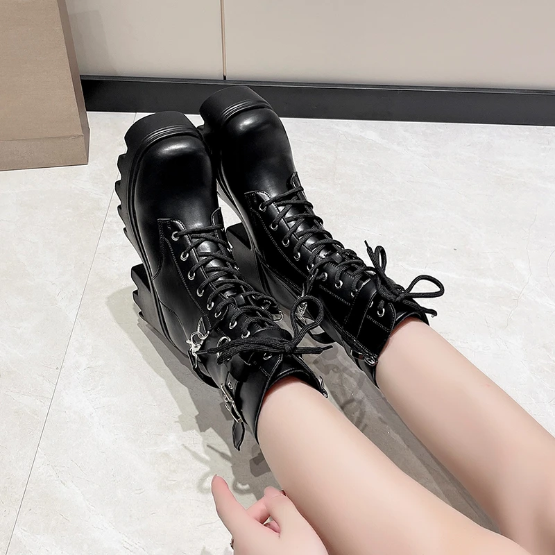 Brand New Gothic Style 8.5CM Platform Vampire Cosplay Women Mid-calf Boots 2023 Winter Wedges Comfy Women Motorcycle Boots Shoes