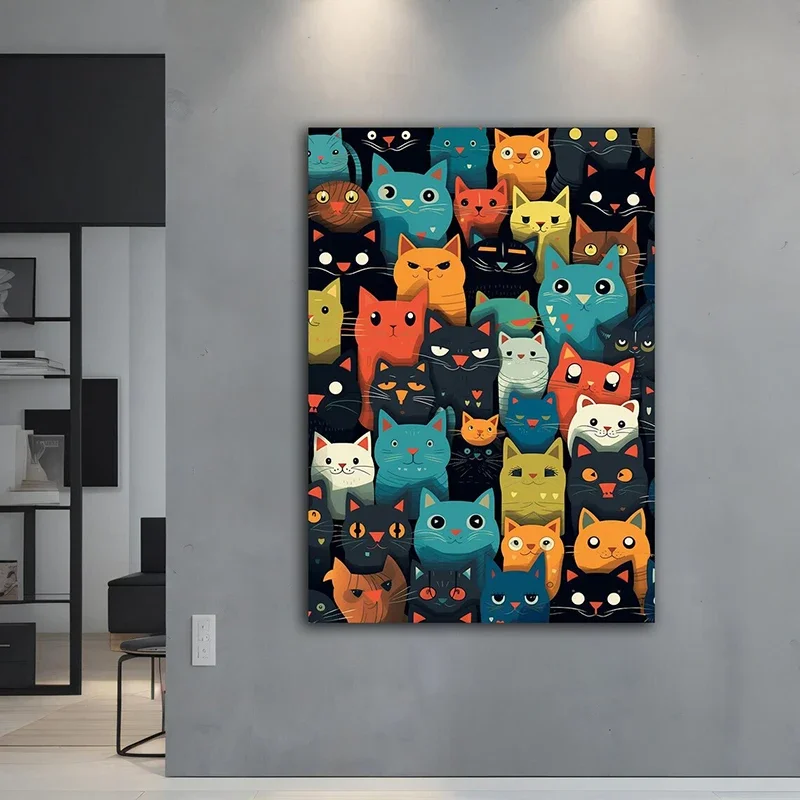 Cute Cats Canvas Painting Colorful Cats Wall Art Posters and Prints Abstract Animal Pictures For Living Room Home Decor Gifts