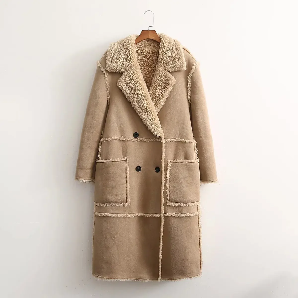 Khaki Frauen Anzug Lamm wolle Winter warm formale lange Blazer elegante weibliche Geschäfts arbeit tragen Büro Dame Jacke Mantel