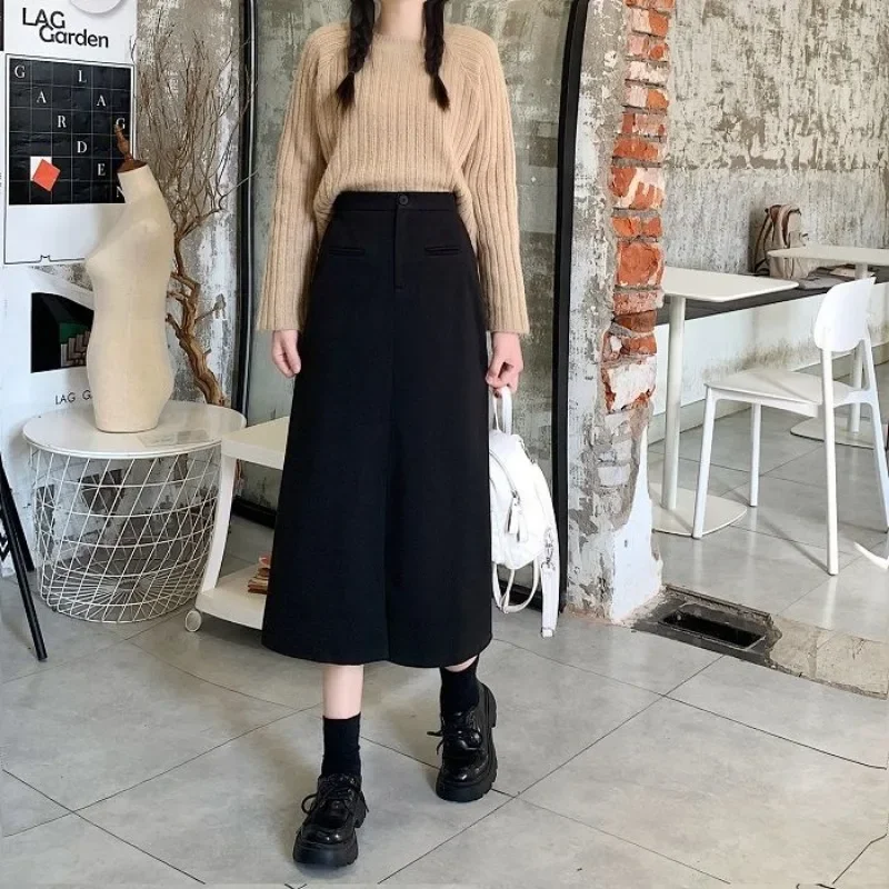 Midi-Röcke für Damen, elegant, Schlitz, zart, A-Linie, koreanischer Stil, All-Match, hohe Taille, klassisch, schlicht, Herbst, Harajuku, Chic, Elstract Innovavera