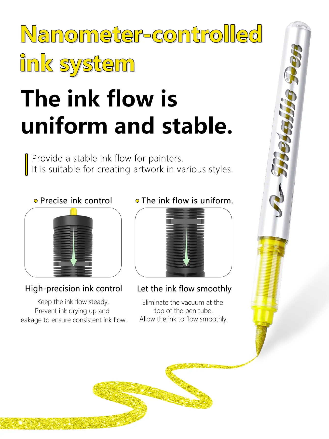 قلم تحديد معدني برأس ناعم سائل مستقيم مع 48 لونًا، فرشاة فنية جرافيتي غير شفافة وقابلة للتكديس